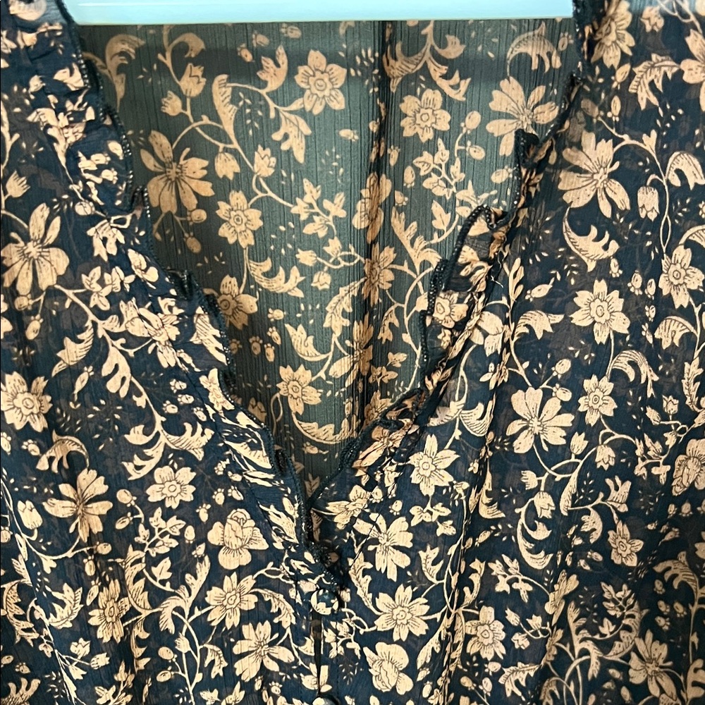 Lulu's She’s The Sweetest Black and Brown Floral Long Sleeve Sheer Blouse Size S - Picture 4 of 12